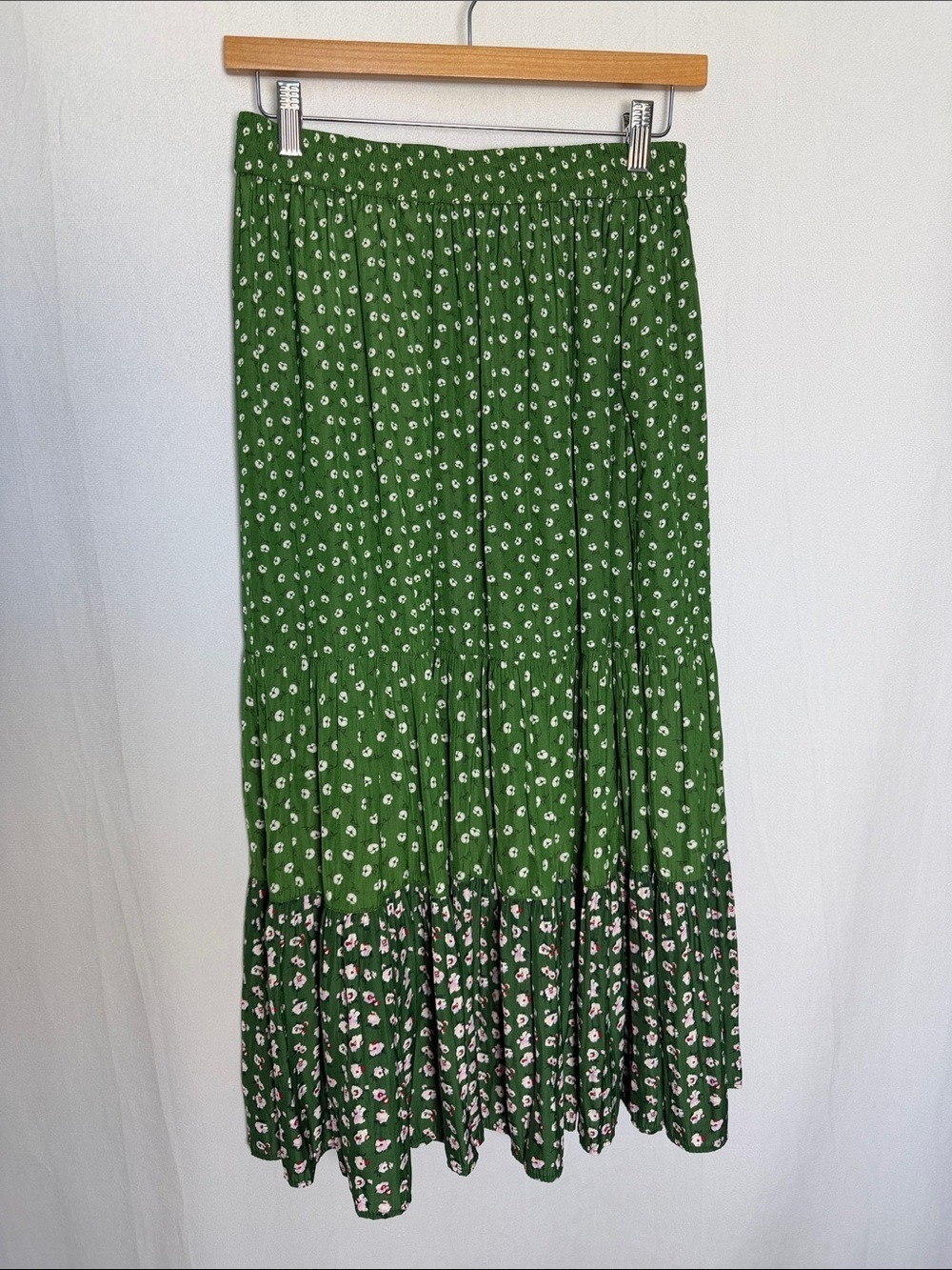 Paul & Joe X Uniqlo Green Ditsy Floral Tiered Maxi Skirt Size M Boho Cottagecore - Picture 2 of 10